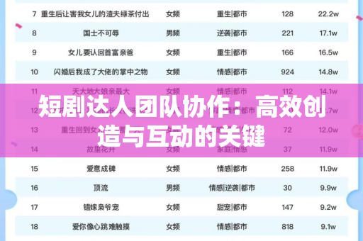 短剧达人团队协作：高效创造与互动的关键