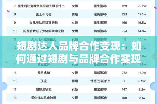 短剧达人品牌合作变现：如何通过短剧与品牌合作实现盈利